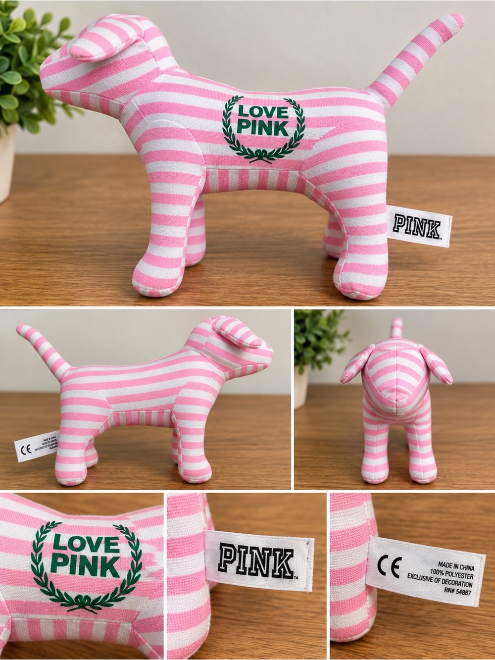 PINK Victoria's Secret Pink & White Striped Plush Dog Toy - LOVE PINK Logo